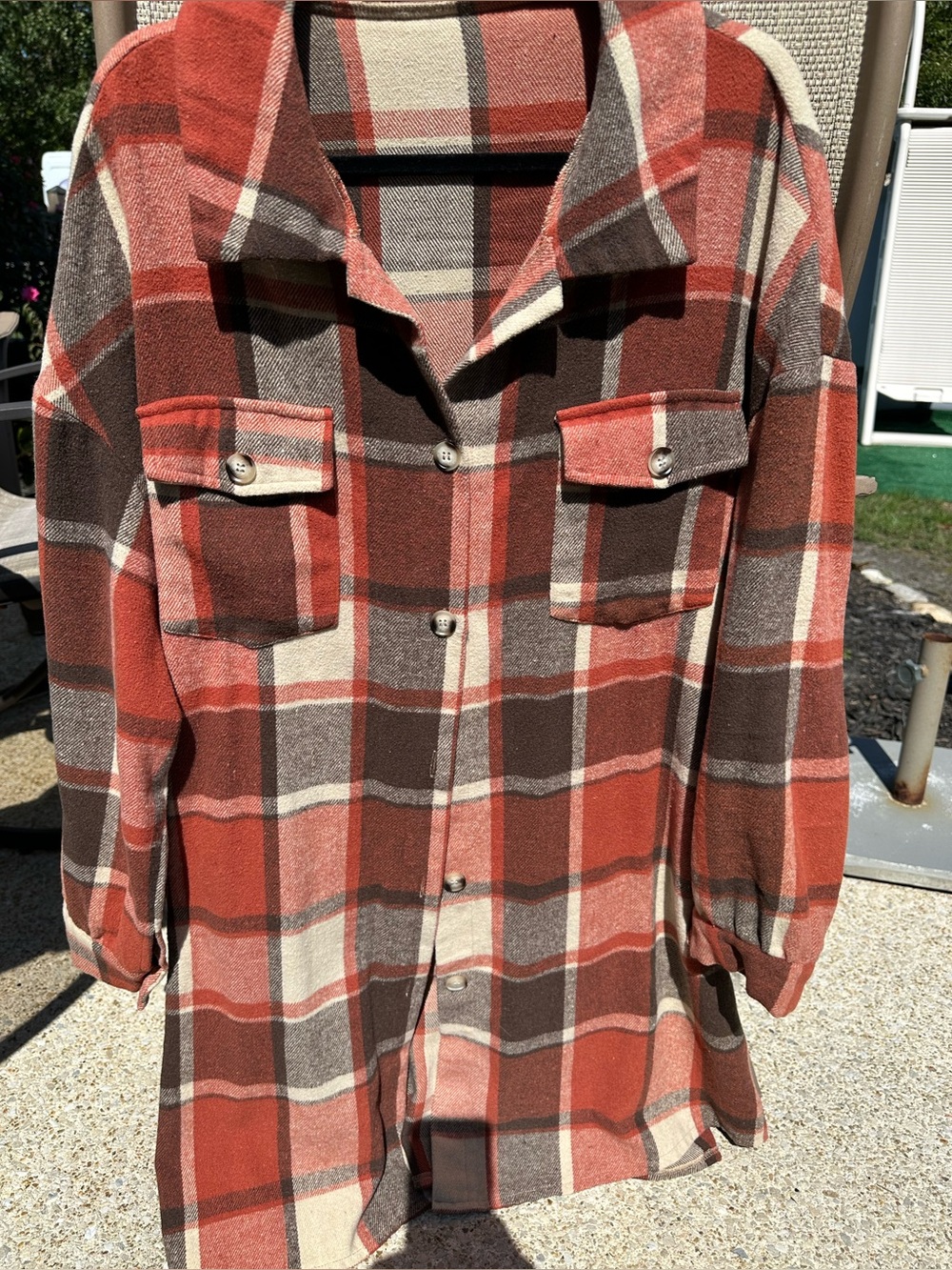 SHEIN Plaid Shacket/ Jacket in Rust, Brown & Cream